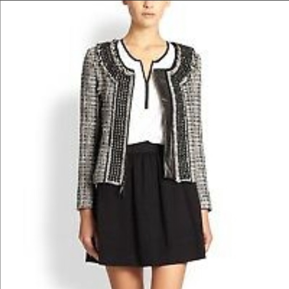 Milly  leather and bead trimming, frayed, jacket - Picture 4 of 11